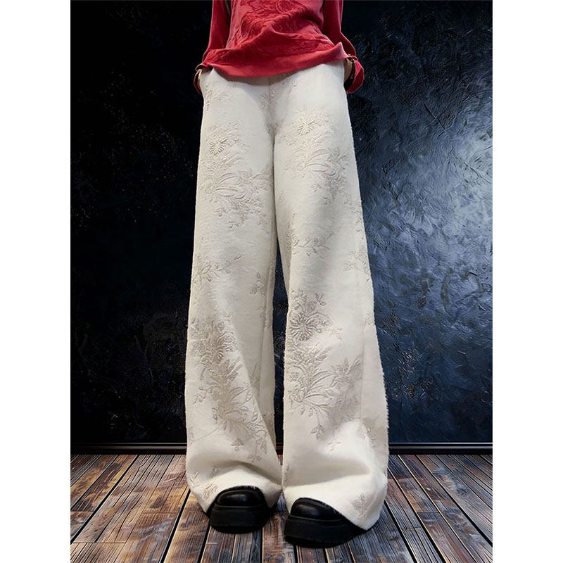 新中式提花设计阔腿休闲裤2025冬季新款时尚百搭显瘦直筒拖地裤,女装/女士精品,休闲裤,淘宝优惠券,粉丝福利购,淘宝优惠卷