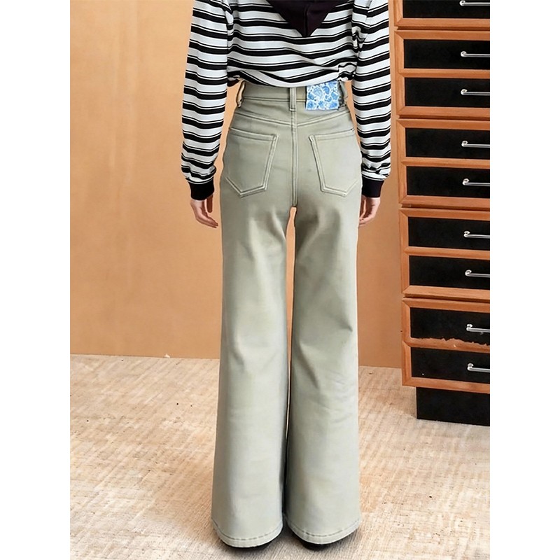 高腰微喇牛仔裤女修身拖地裤