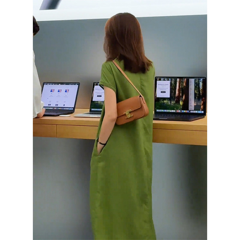 绿色简约连衣裙女镂空短袖设计感2025夏季新款气质宽松显瘦长裙,女装/女士精品,大码连衣裙,淘宝优惠券,粉丝福利购,淘宝优惠卷