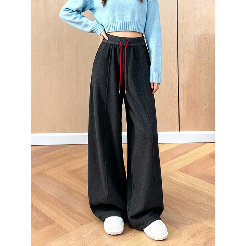 加绒加厚黑灰色运动卫裤女2025冬