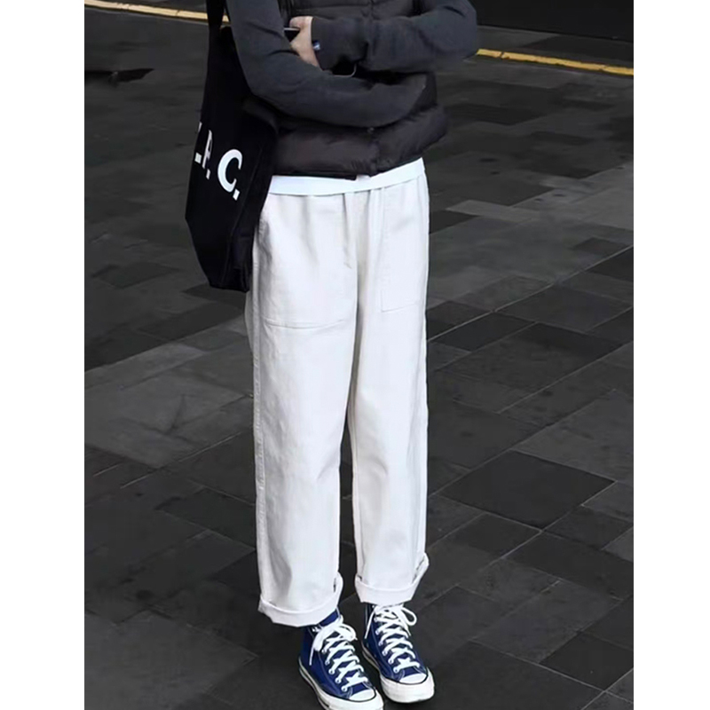 极简风减龄白色加绒九分阔腿裤女