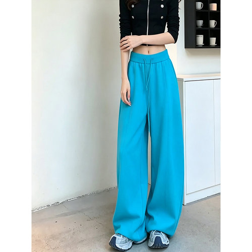秋季小个子高腰显瘦弯刀阔腿裤女