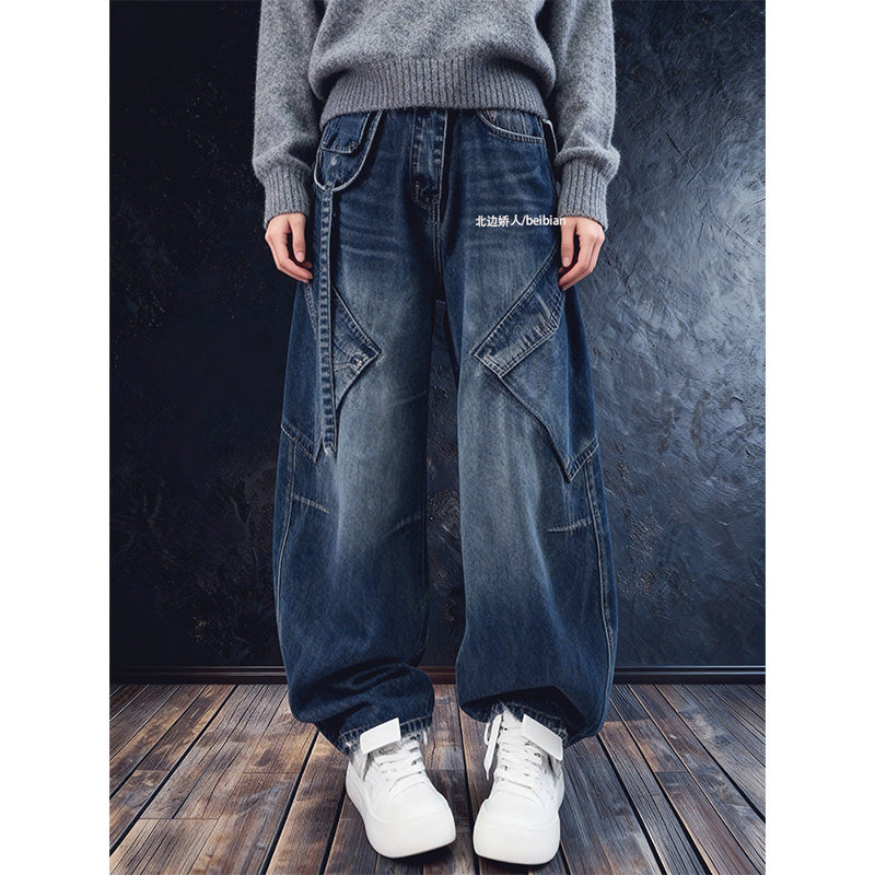 美式复古工装阔腿牛仔裤女2025冬季新款高腰宽松显瘦做旧弯刀长裤,女装/女士精品,大码裤装,淘宝优惠券,粉丝福利购,淘宝优惠卷