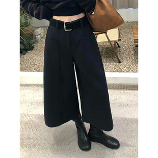 老钱风黑色毛呢七分西装裤女气质通勤简约时尚高级感2025秋冬新款