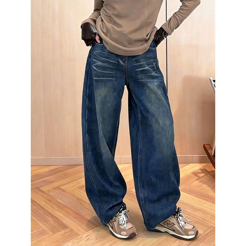 复古阔腿牛仔裤女宽松显瘦拖地裤
