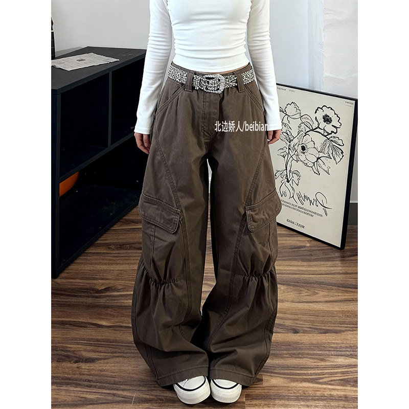 大码慵懒风工装牛仔裤女2026春季新款宽松褶皱多口袋显瘦阔腿裤子,女装/女士精品,大码裤装,淘宝优惠券,粉丝福利购,淘宝优惠卷