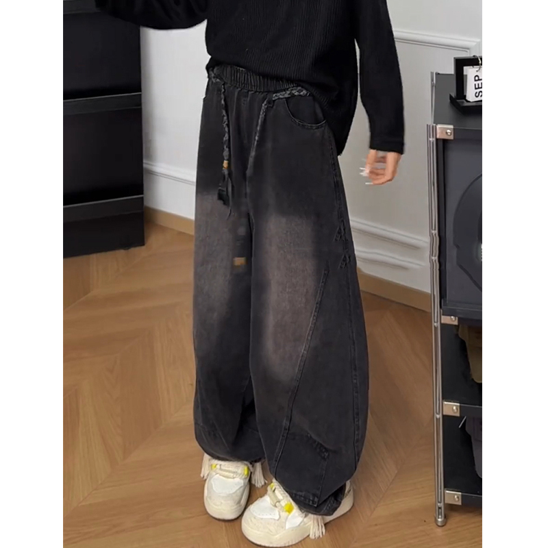 美式潮流加绒加厚阔腿牛仔裤女20