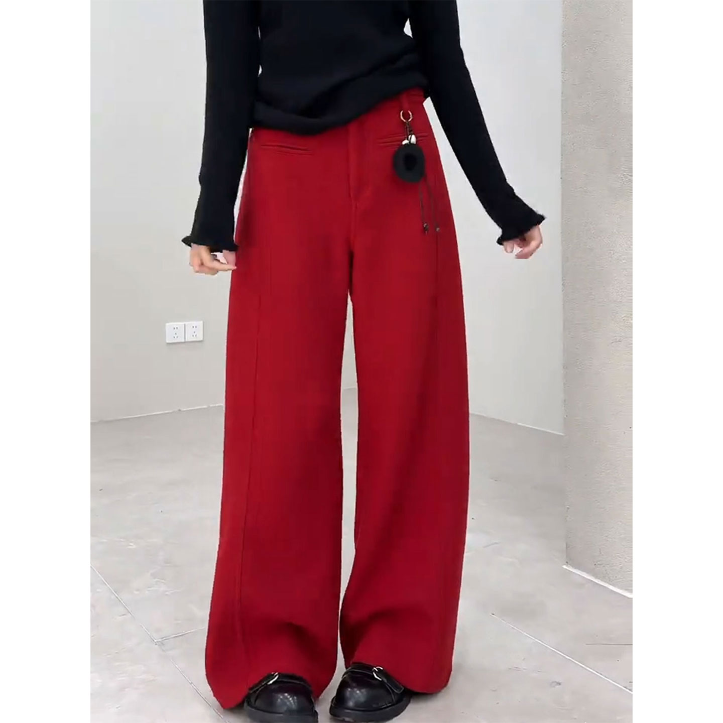 复古百搭加绒加厚弯刀阔腿裤女20