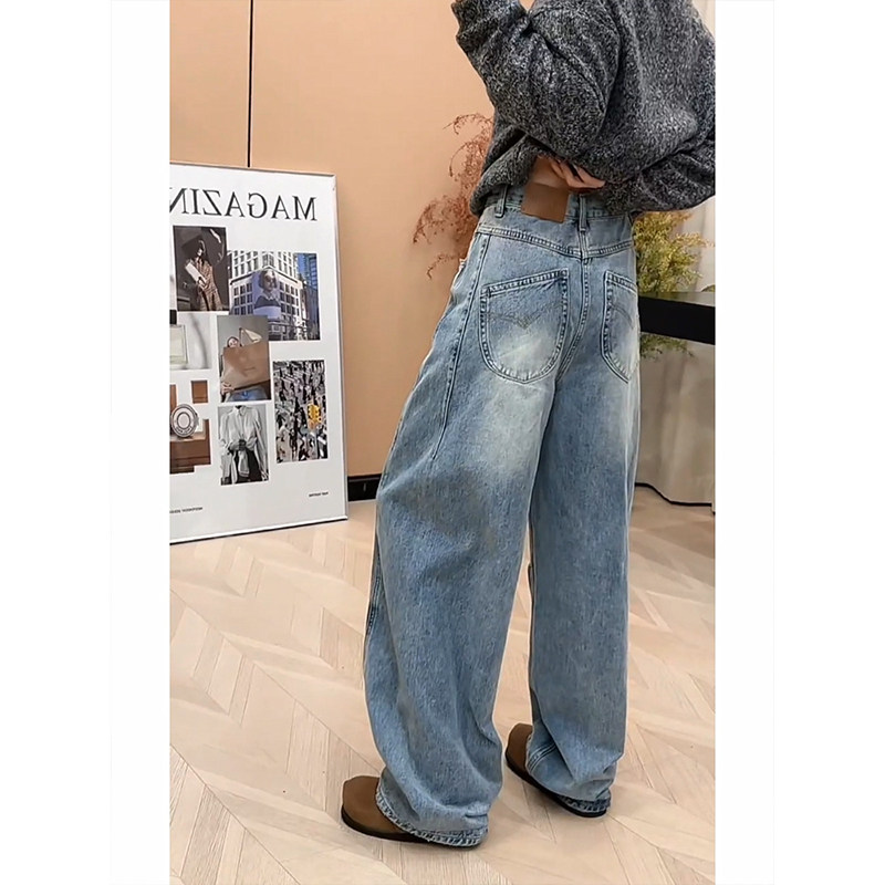 设计感水洗做旧弯刀牛仔裤女2025春季时尚高级感复古显瘦阔腿裤,女装/女士精品,大码裤装,淘宝优惠券,粉丝福利购,淘宝优惠卷