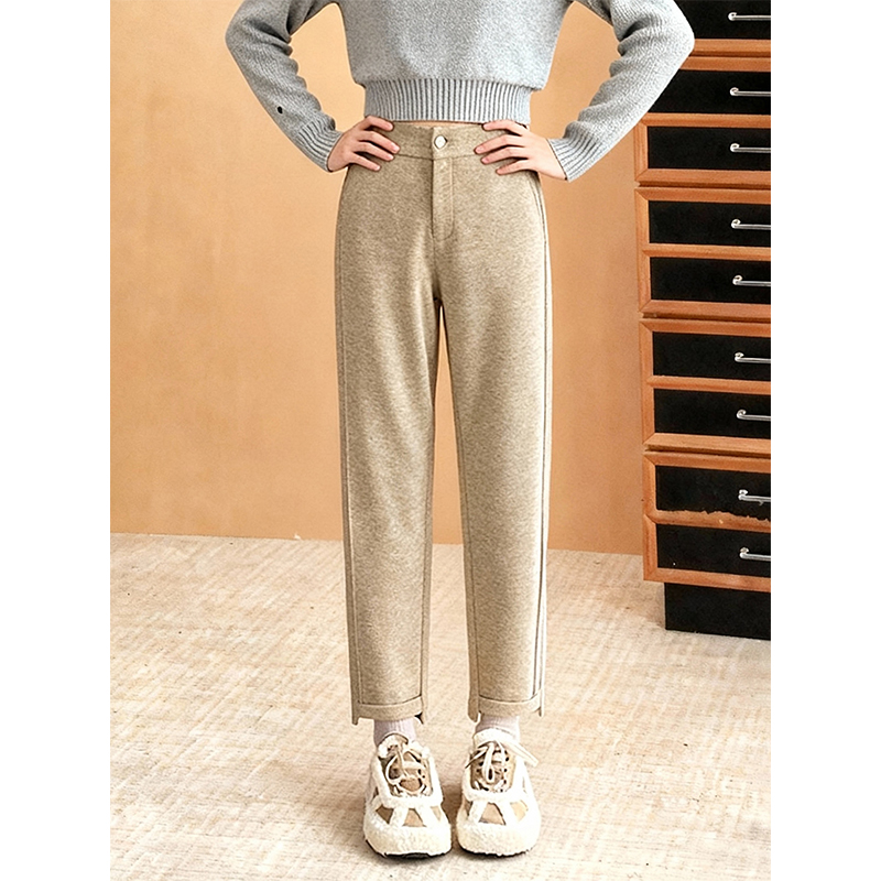 加厚简约人字纹九分休闲裤女2025