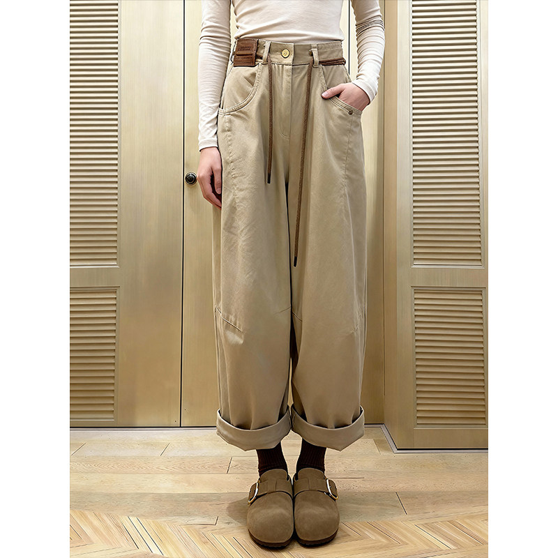 2026年春季新款高腰宽松阔腿裤女卡其色百搭显瘦休闲慵懒风裤子,女装/女士精品,大码裤装,淘宝优惠券,粉丝福利购,淘宝优惠卷