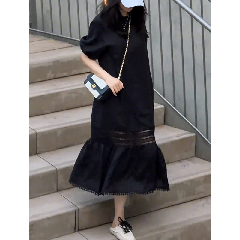 简约黑色圆领连衣裙2025夏季新款