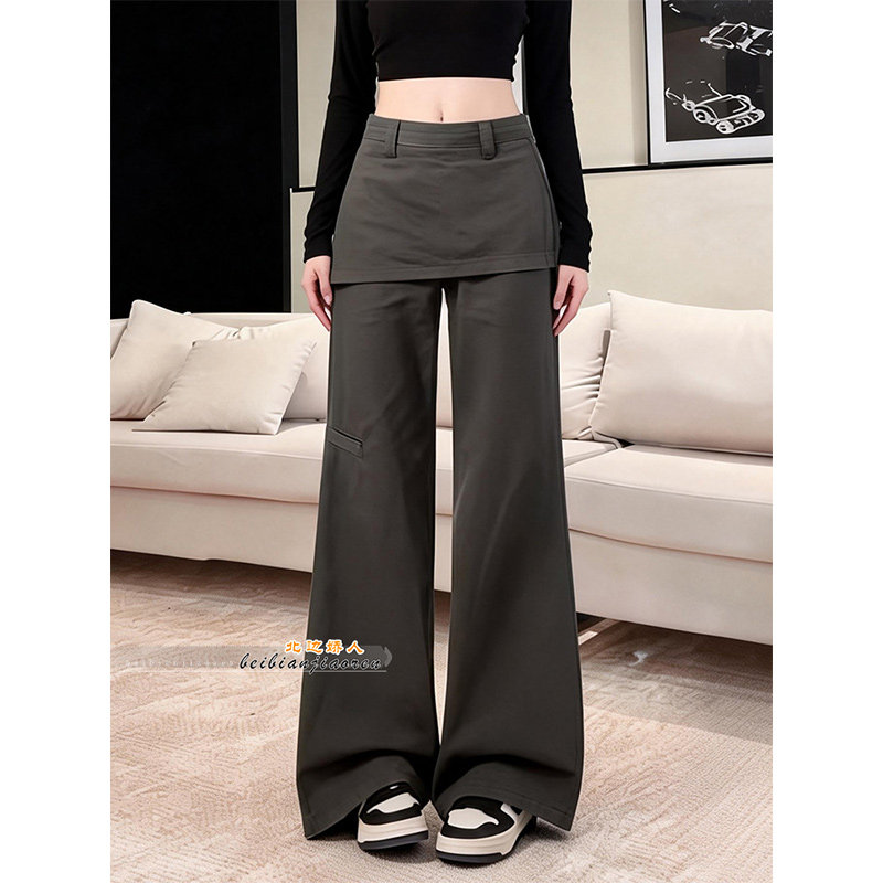 美式假两件工装阔腿裤女2026春季新款高腰显瘦小个子百搭拖地长裤,女装/女士精品,大码裤装,淘宝优惠券,粉丝福利购,淘宝优惠卷