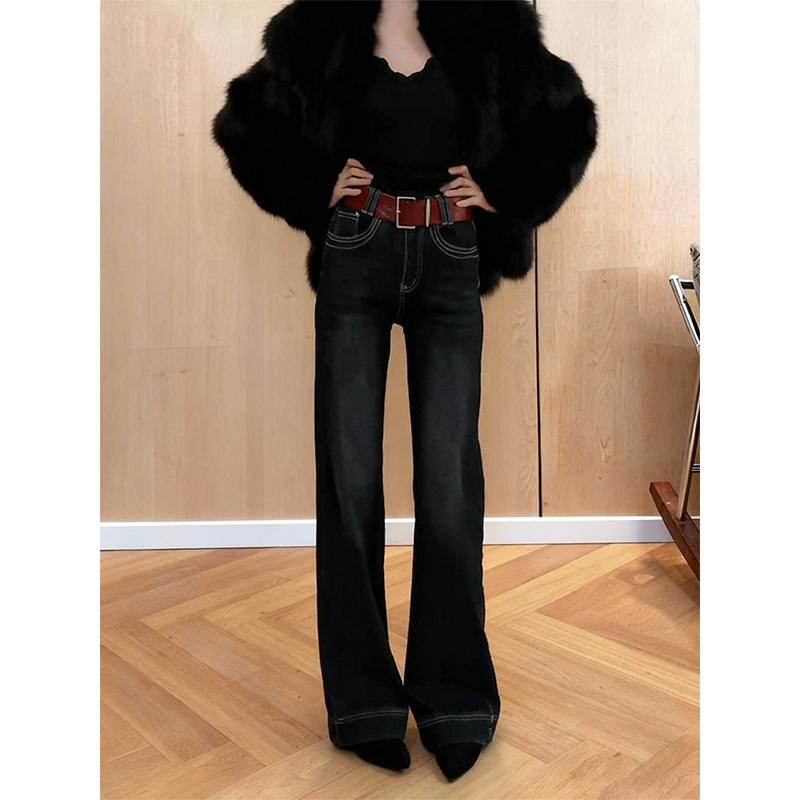 磨毛加厚高腰显瘦微喇牛仔裤女