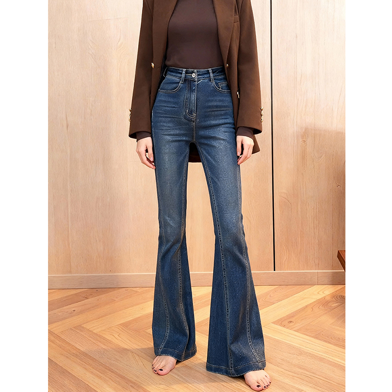 高级感显瘦气质加绒微喇牛仔裤女