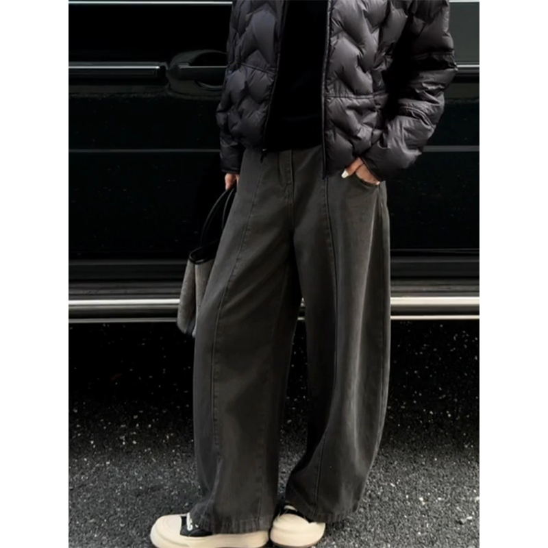 美式复古灰色工装阔腿女2025秋冬