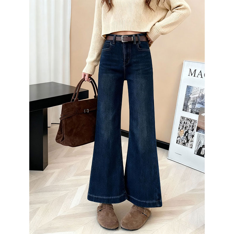 高腰微喇牛仔裤女大码显瘦修身