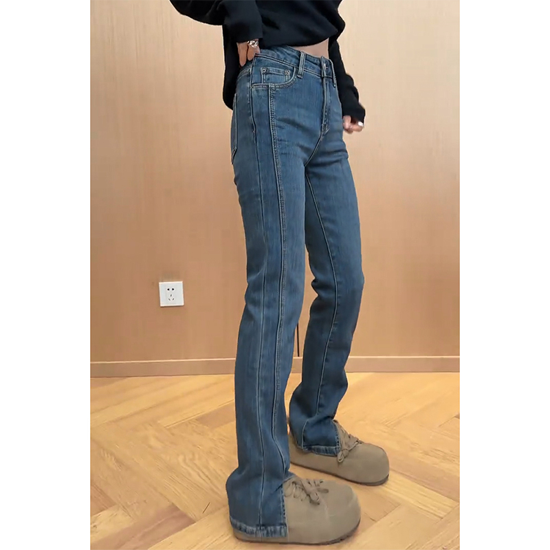 欧货时尚开叉加绒牛仔裤女2025秋