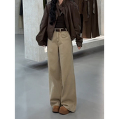 高腰显瘦宽松百搭直筒弯刀裤 复古卡其色阔腿牛仔裤 女2025秋新款