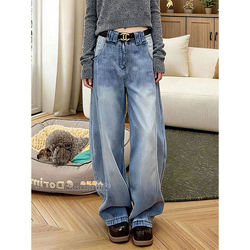 美式水洗弯刀阔腿牛仔裤女2026早春大码宽松显瘦时尚百搭拖地长裤,女装/女士精品,大码裤装,淘宝优惠券,粉丝福利购,淘宝优惠卷