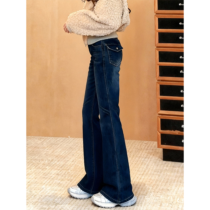 秋冬极简风高腰阔腿牛仔裤女大码