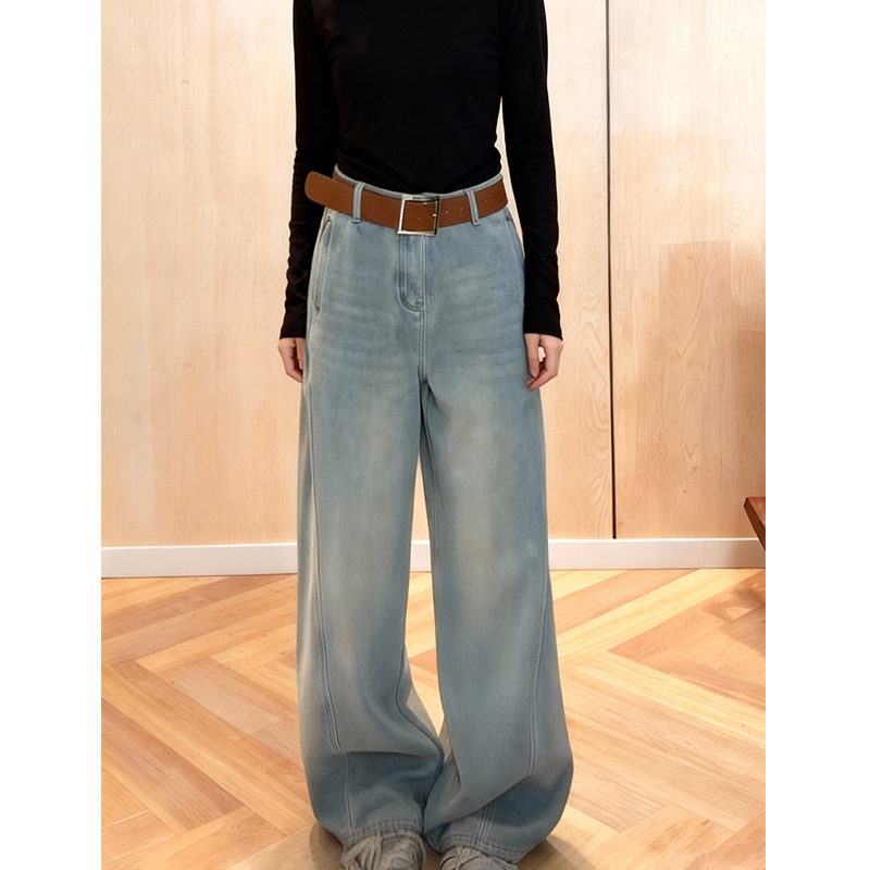 美式复古水洗加厚阔腿牛仔裤女20