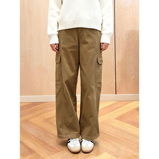 大码 女卡其色显瘦百搭直筒裤 风多口袋休闲裤 加绒加厚2025秋冬工装