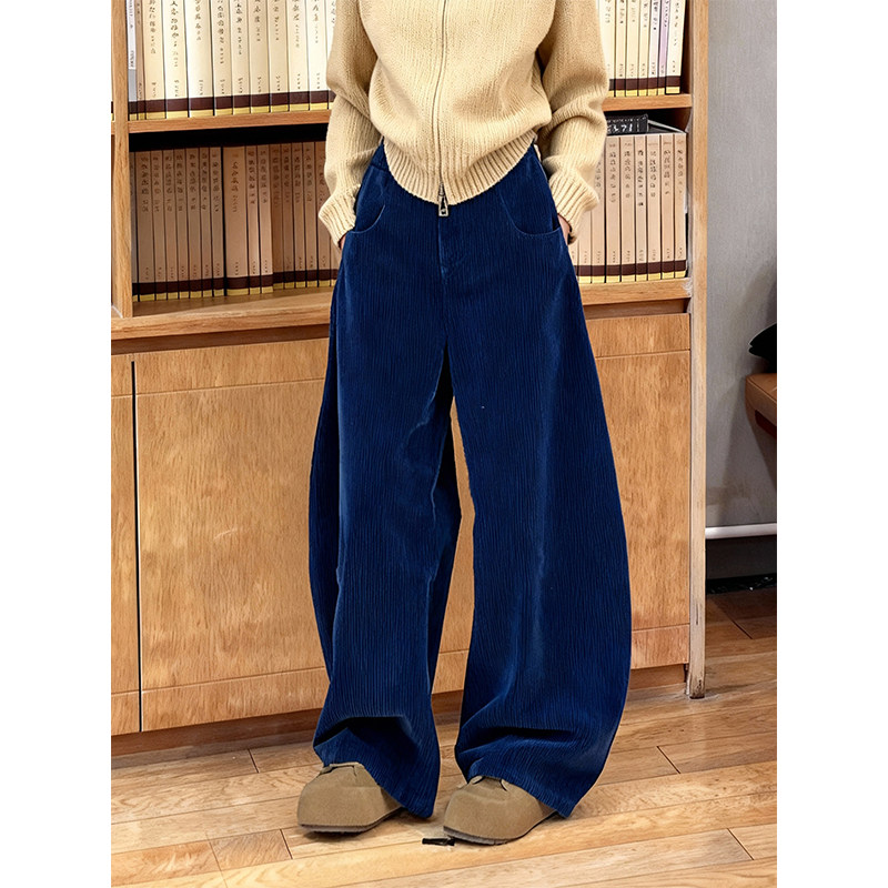 加绒加厚2025秋冬百搭蓝色灯芯绒阔腿裤宽松显瘦休闲裤简约老钱风,女装/女士精品,大码裤装,淘宝优惠券,粉丝福利购,淘宝优惠卷