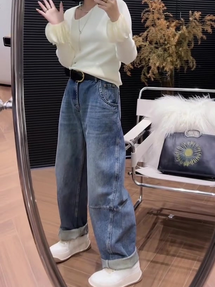 高腰宽松时尚百搭牛仔裤