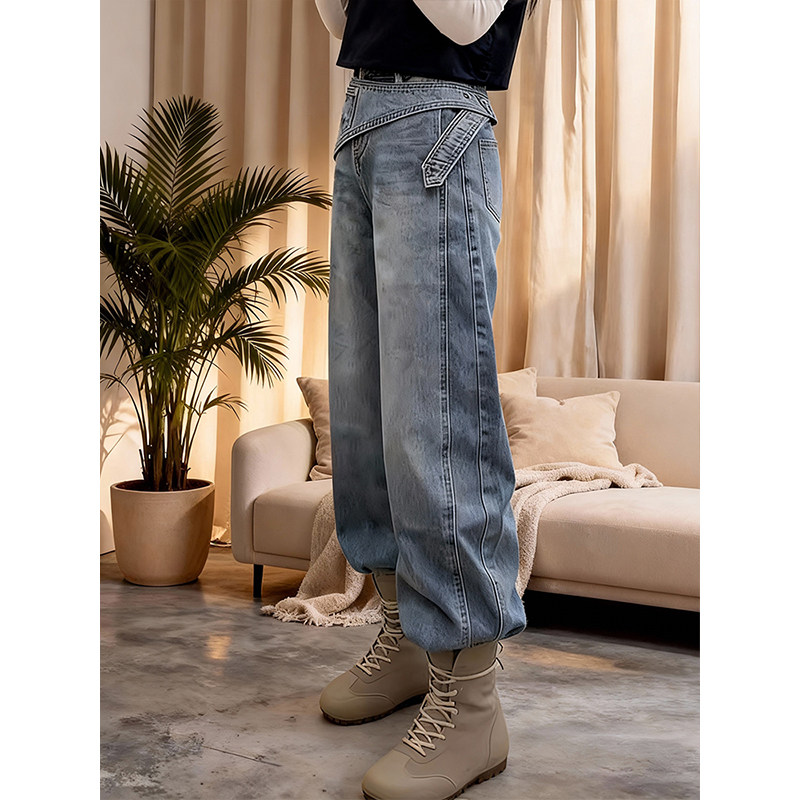 美式风小众设计高腰弯刀牛仔裤女2026春季宽松显瘦百搭垂感阔腿裤,女装/女士精品,大码裤装,淘宝优惠券,粉丝福利购,淘宝优惠卷