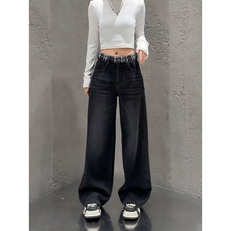 设计感小众高腰垂感弯刀牛仔裤女