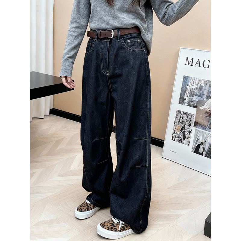 秋冬高腰弯刀牛仔裤女宽松显瘦