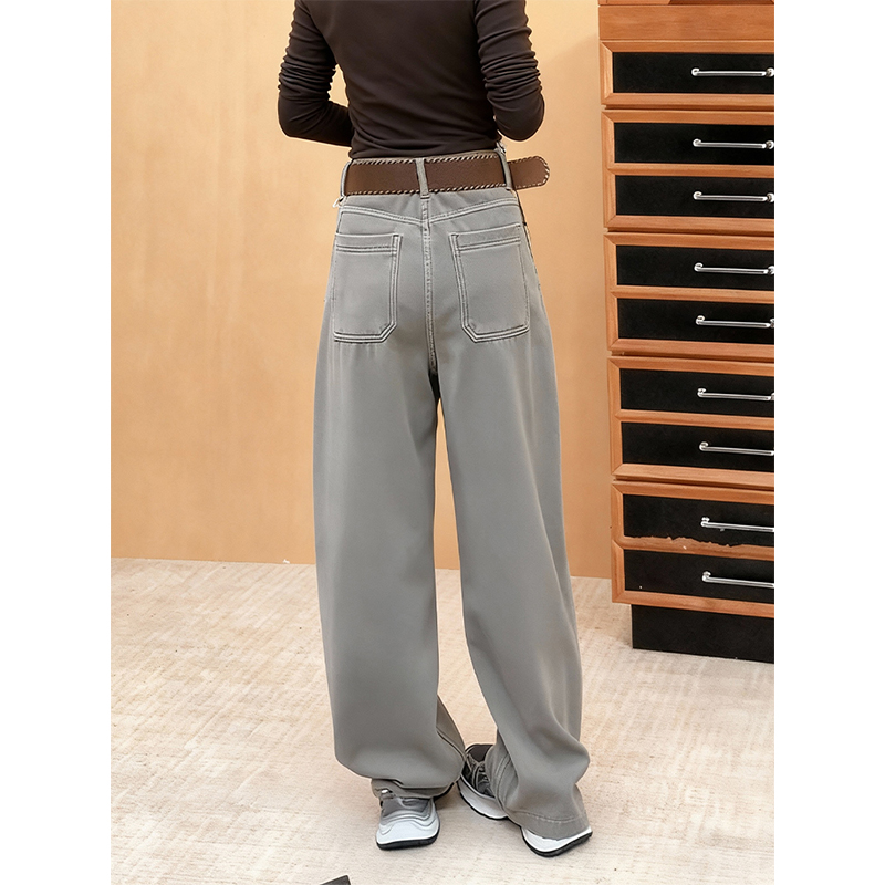 灰色直筒长裤宽松大码裤子弯刀裤