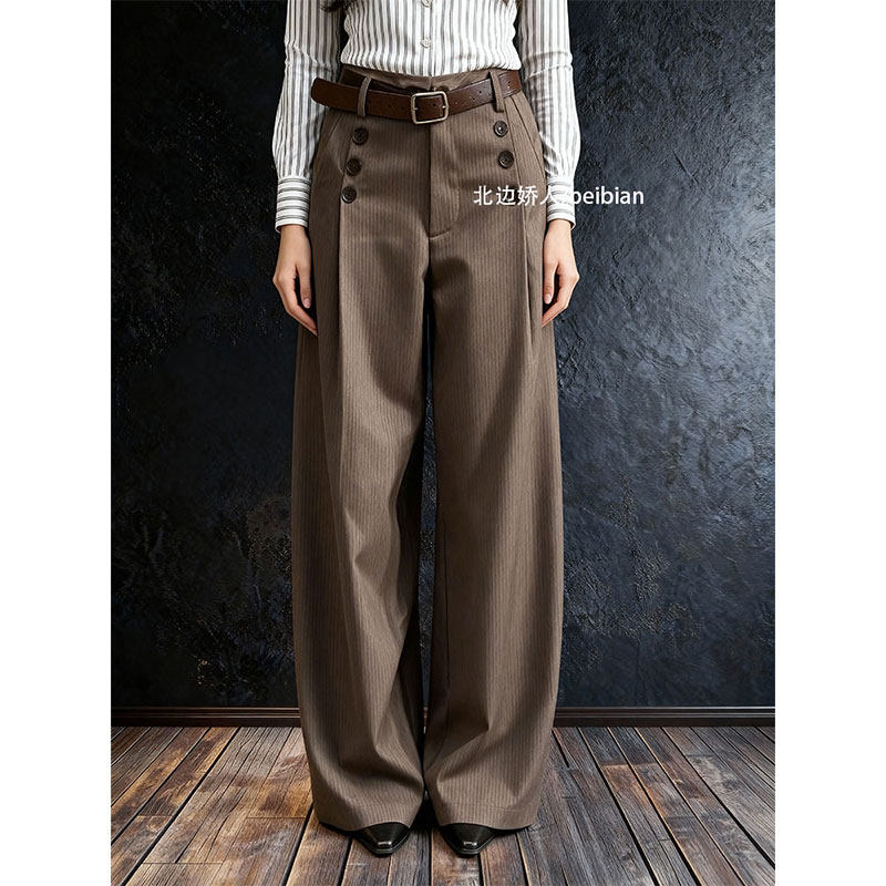 美式复古双排扣条纹阔腿裤女2026早春气质百搭通勤显瘦垂感休闲裤,女装/女士精品,大码裤装,淘宝优惠券,粉丝福利购,淘宝优惠卷