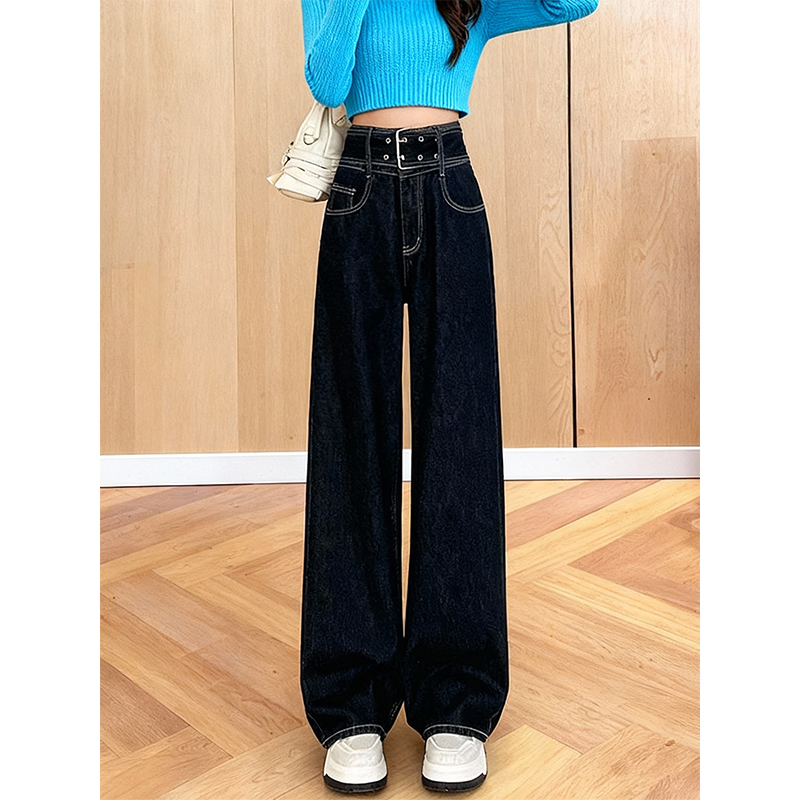 加绒加厚黑金色直筒牛仔裤女2025