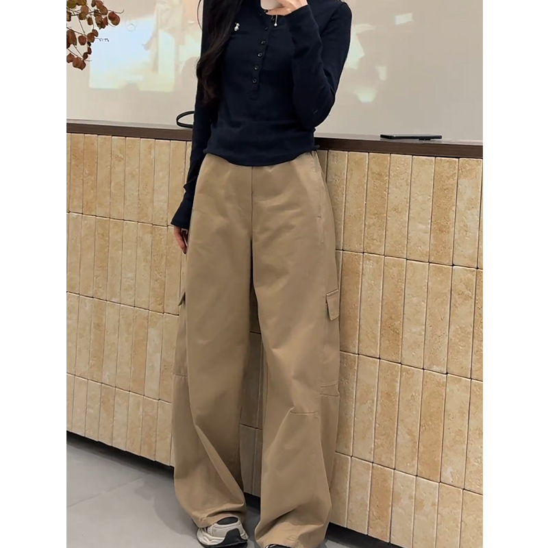 复古高腰工装阔腿裤女2025秋季新