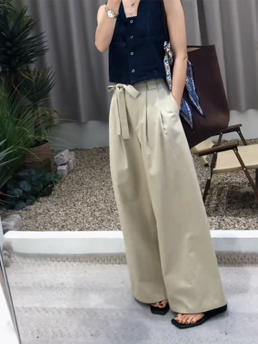 气质时尚腰带阔腿休闲裤女