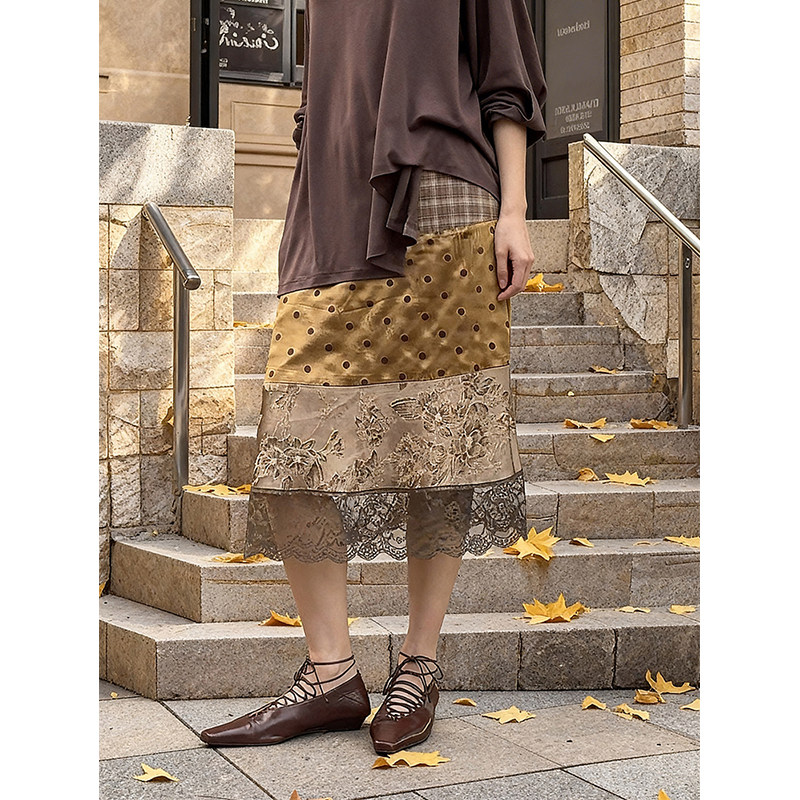 超好看女神范复古多元素拼接半身裙2026轻奢高级感气质百搭直筒裙