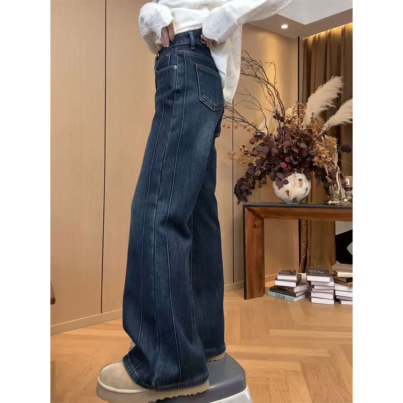 极简风高腰加绒牛仔裤女2026早春小个子宽松显瘦百搭垂感微喇长裤,女装/女士精品,大码裤装,淘宝优惠券,粉丝福利购,淘宝优惠卷