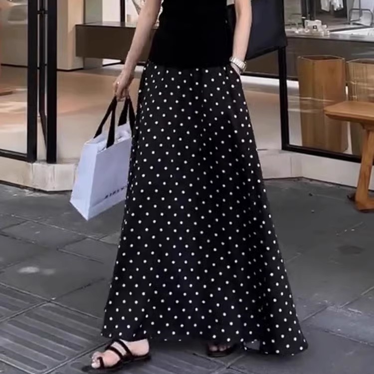 波点半身裙女时尚减龄黑色