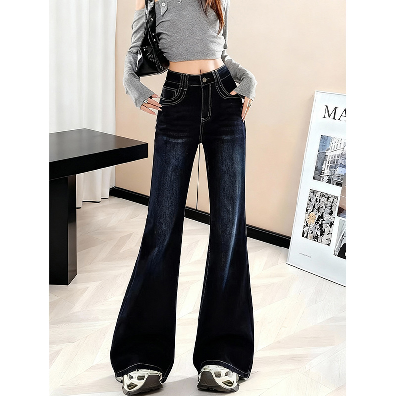 复古高腰微喇牛仔裤女2025冬季新