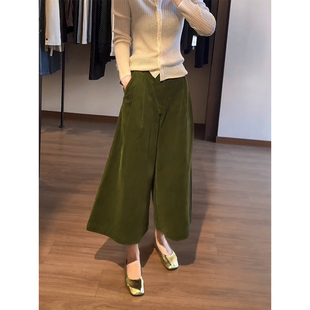 子 慵懒风高腰八分阔腿裤 高级感黄绿色灯芯绒休闲裤 女秋冬2025新款