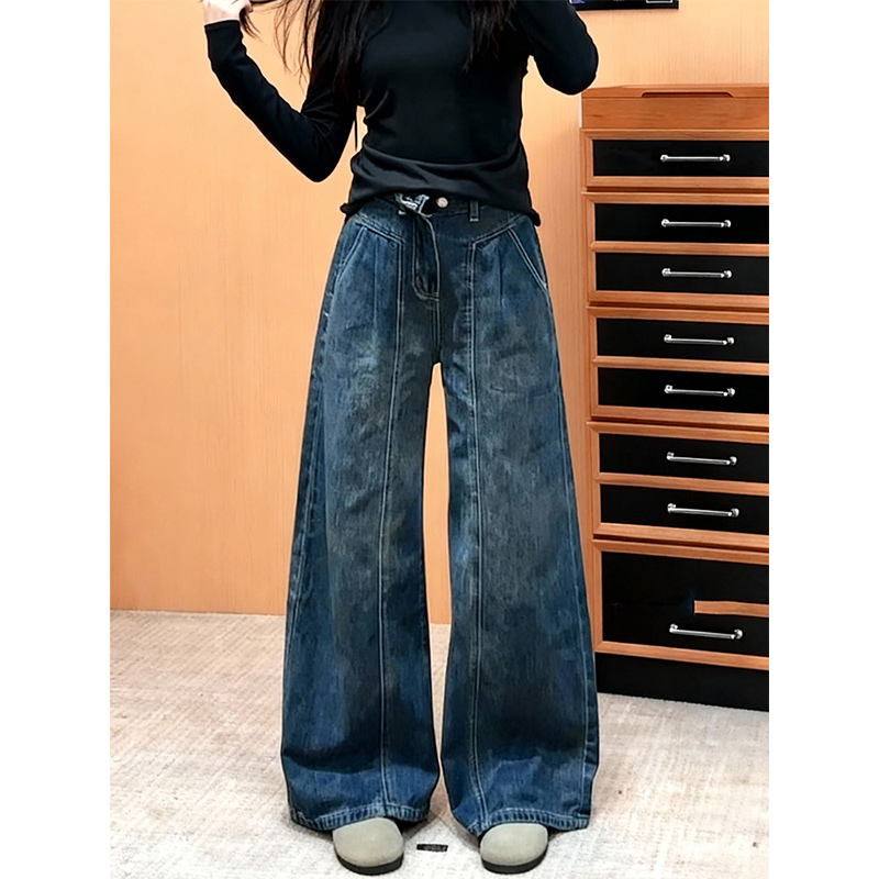 美式复古阔腿牛仔裤女2025冬季新