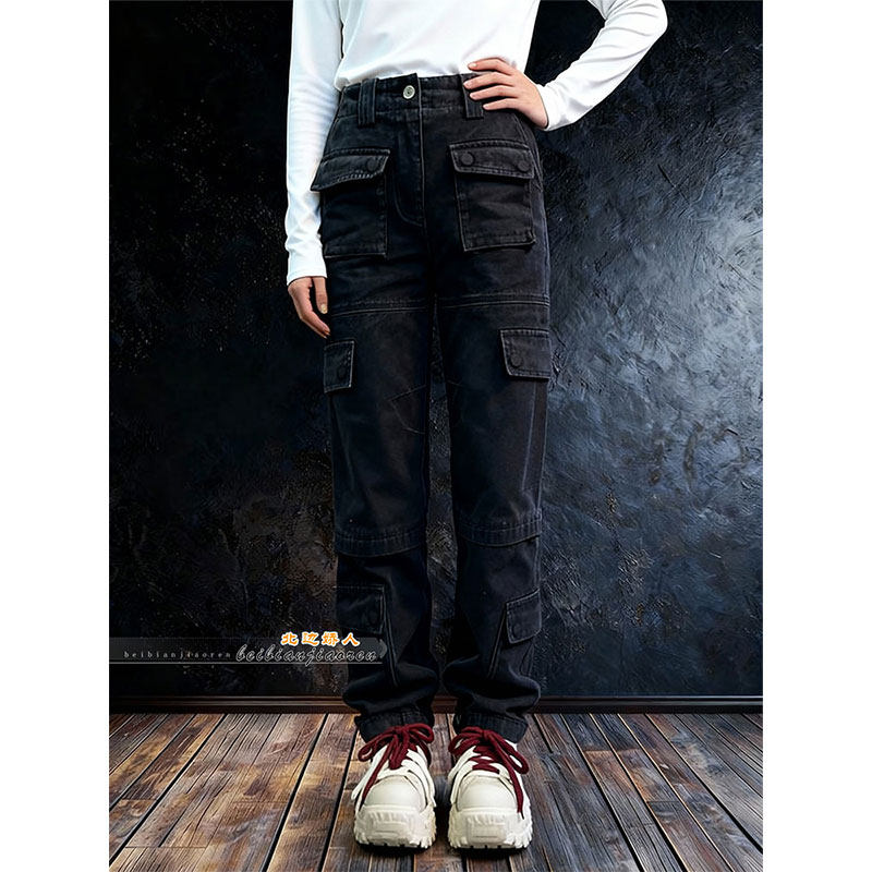 复古时尚百搭多口袋工装牛仔裤女2026早春设计感遮肉显瘦直筒长裤,女装/女士精品,大码裤装,淘宝优惠券,粉丝福利购,淘宝优惠卷