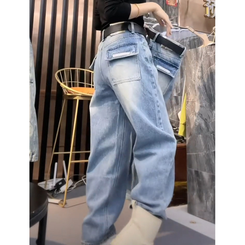 欧货大码水洗窄版阔腿牛仔裤女20