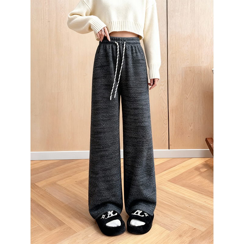 加绒加厚复古扎染灰色休闲裤女