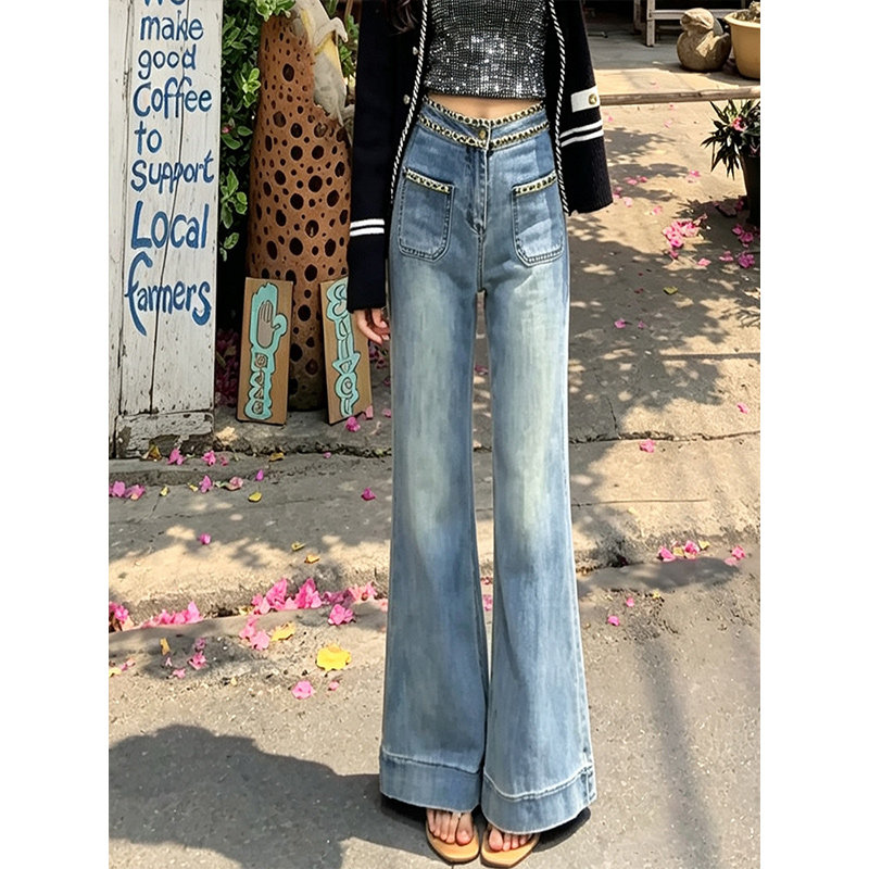 小个子蓝色微喇牛仔裤女2026秋季新款显瘦不贴腿拖地喇叭裤胖mm