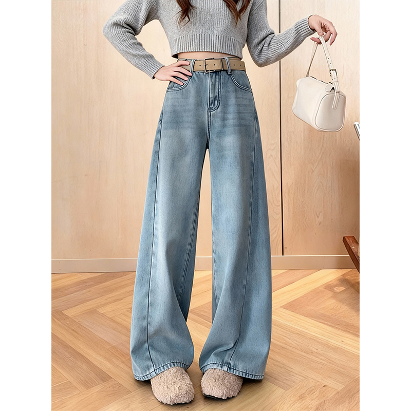 加绒加厚简约复古牛仔裤女2025冬