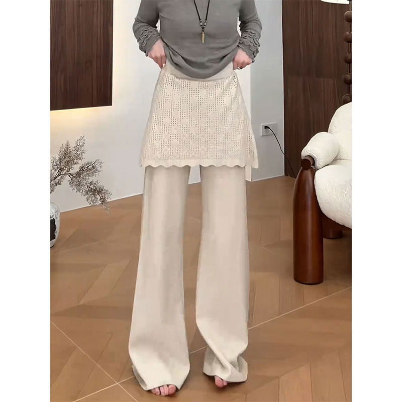 设计感假两件蕾丝拼接阔腿休闲裤女2026早春梨形身材显瘦百搭长裤,女装/女士精品,大码裤装,淘宝优惠券,粉丝福利购,淘宝优惠卷