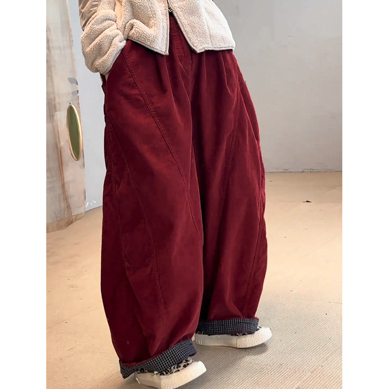 欧货轻奢加绒加厚灯芯绒阔腿裤女